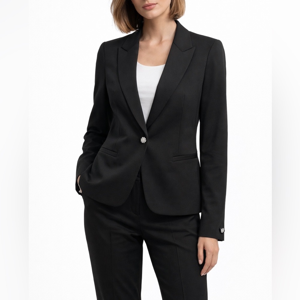 Anthropologie NWOT Autres Filles Black Blazer Rhinestone Button Detail Medium